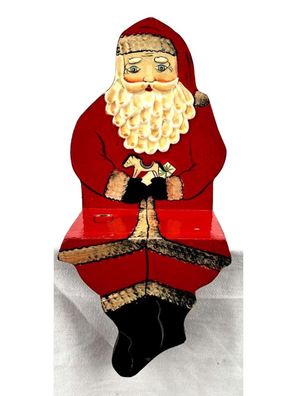Santa Claus Shelf Sitter Wood Hand Painted Christmas Holiday Red Decor 10" Tall